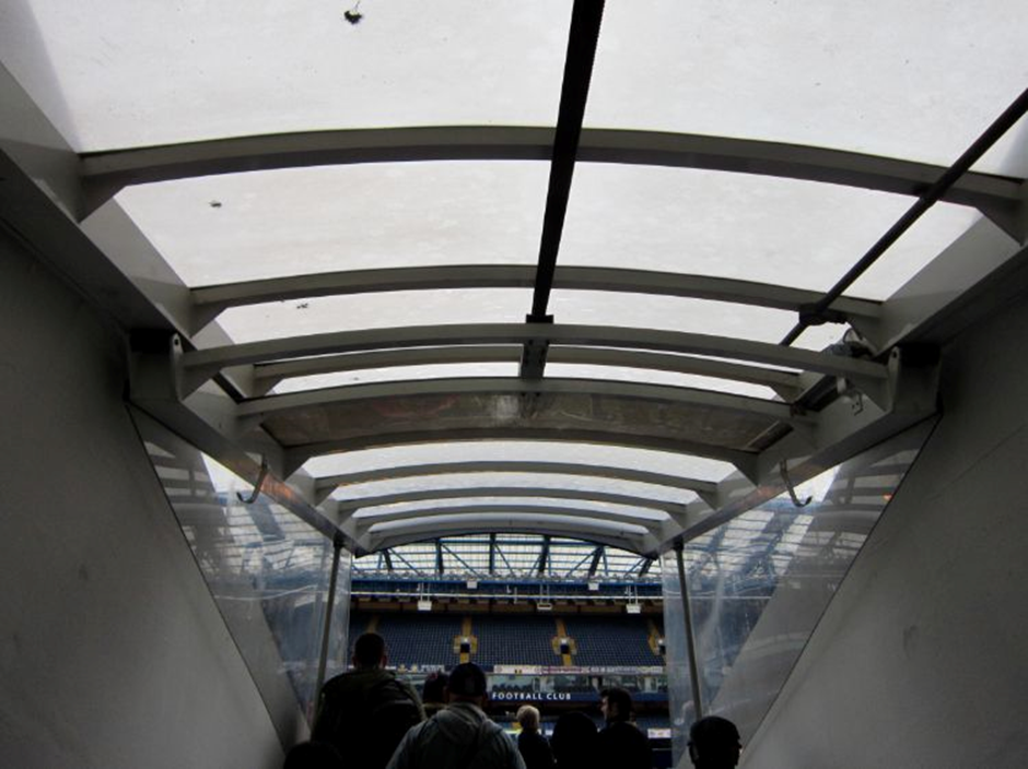 A corridor in Stamford Bridge on a cloudy day