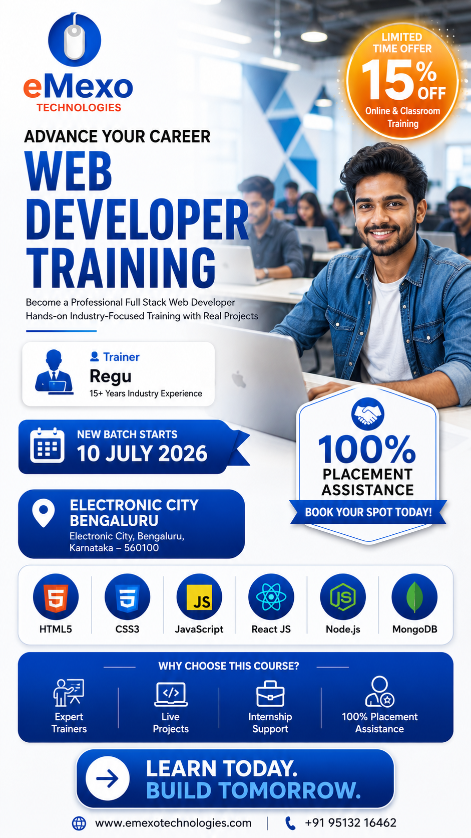 Web Development training and Placement in Electronic City — Full Stack (HTML, CSS, JS, React, Node…