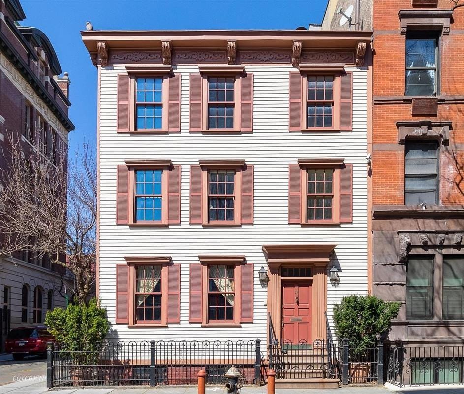 17 Grove in NYC’s West Village was built in 1822 and is one of the few remaining wood homes that hasn’t had its facade bricked over.