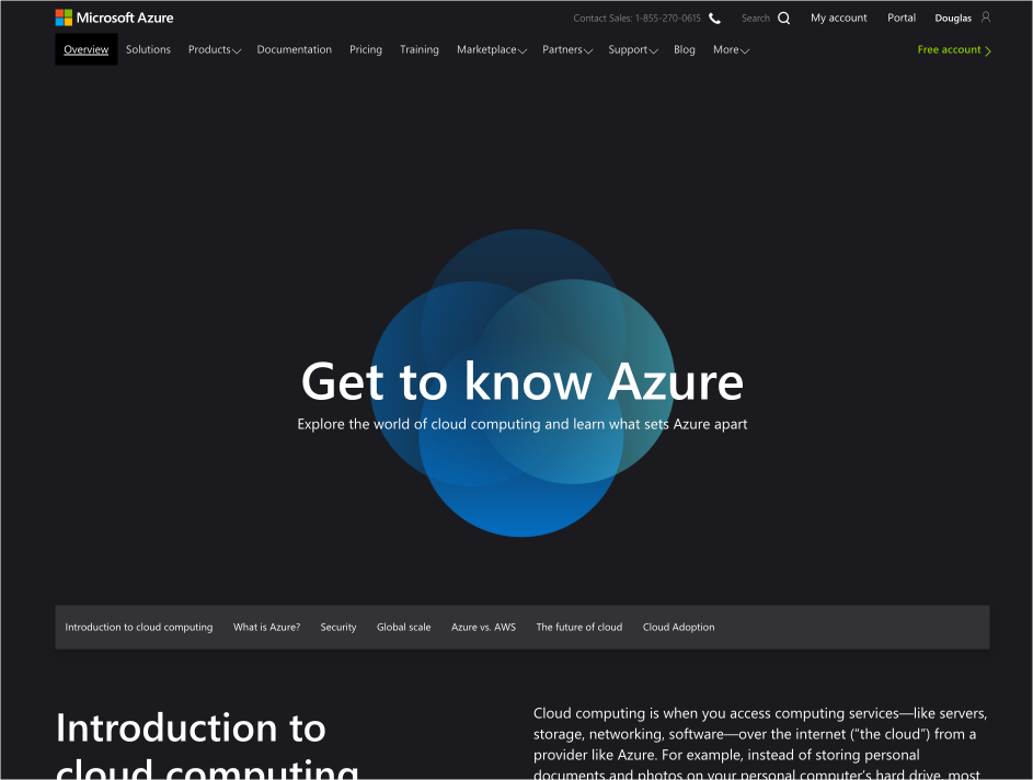 The front page of the Azure.com website.