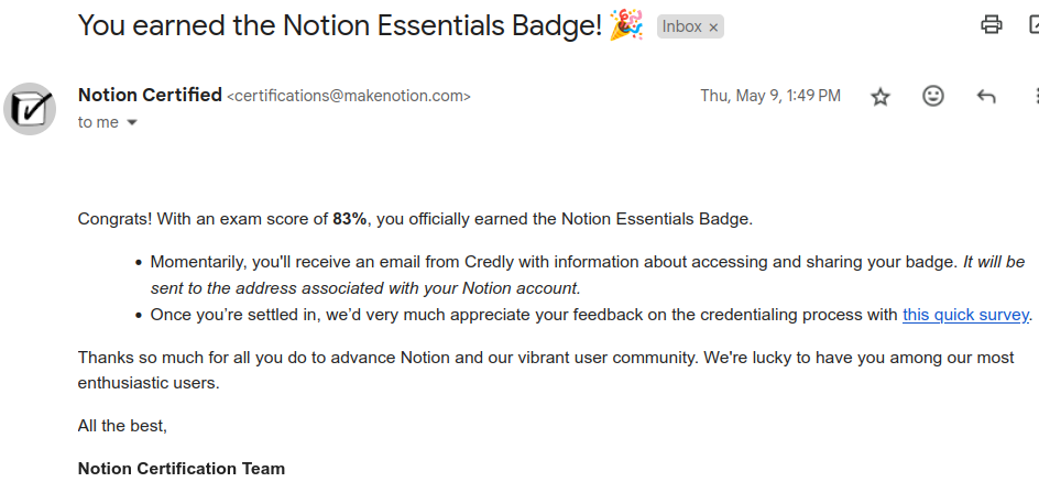 Notification about the Badge