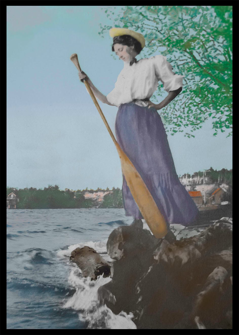 old pic of woman on shore