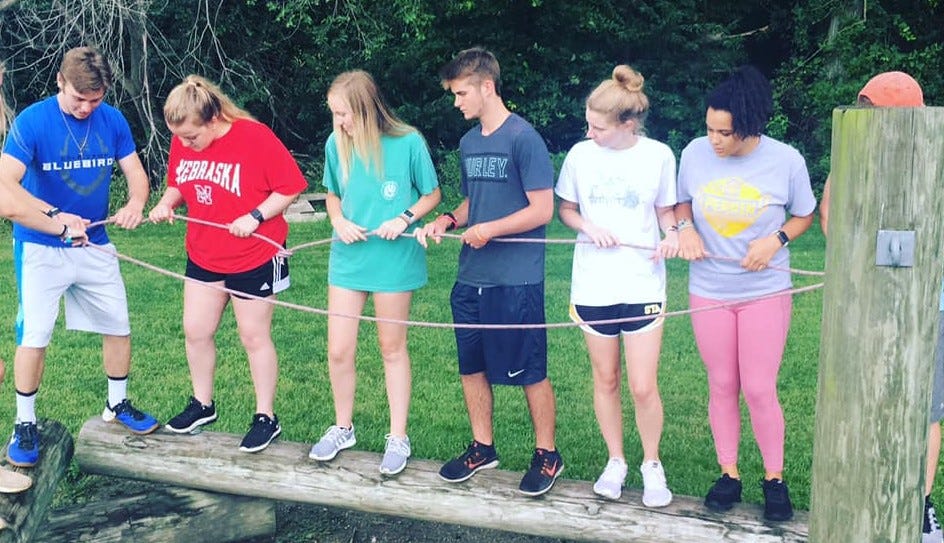 Hannah’s class navigates a ropes course together on the first day. It was a lesson in relationships and built a strong bond.