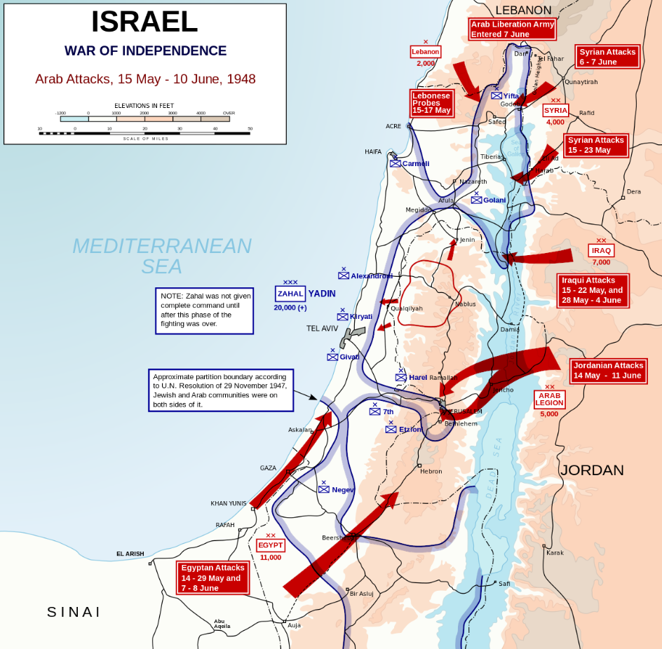 Map of Arab attacks during the 1948 Arab-Israeli War.