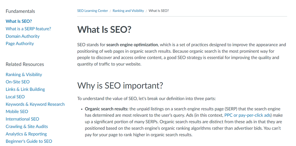 Moz page that talks about what SEO is
