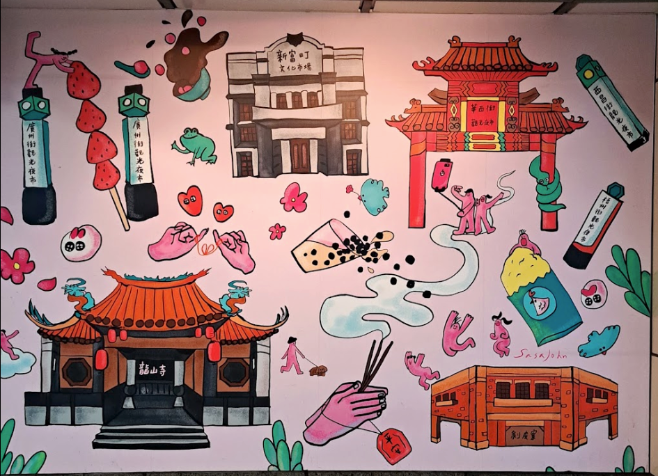 A mural at Longshan Temple Station（龍山寺站）[Source: Google Maps]