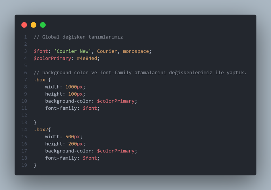 SCSS Global Değişken Kullanım Örneği
