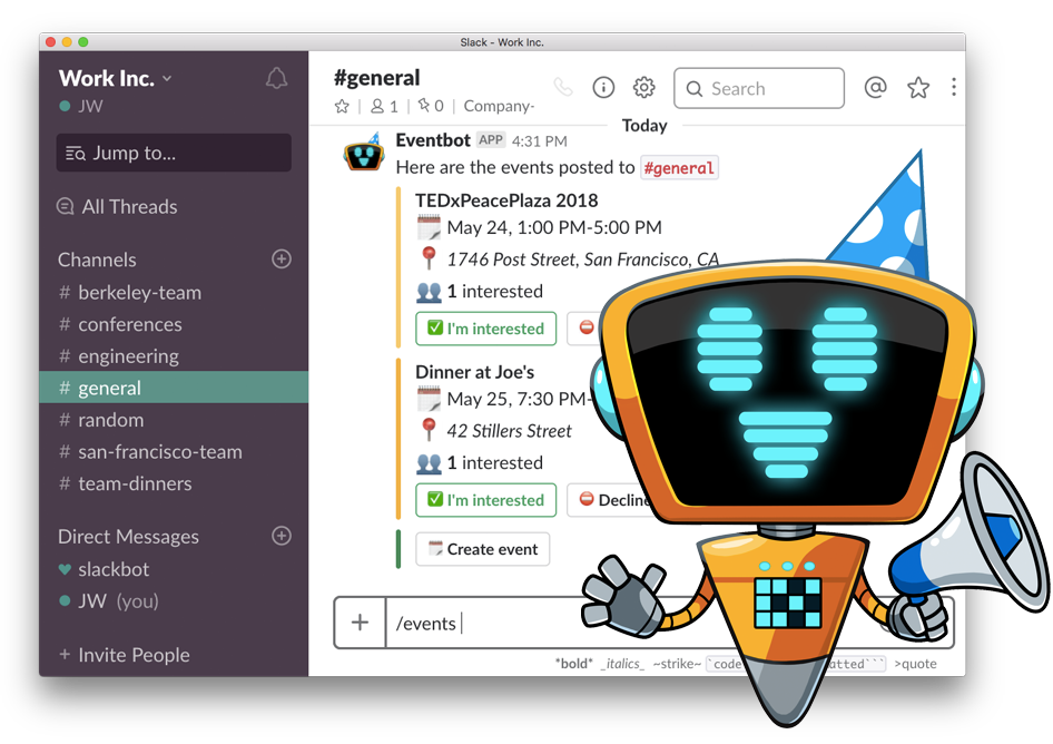 Slack integrations Eventbot
