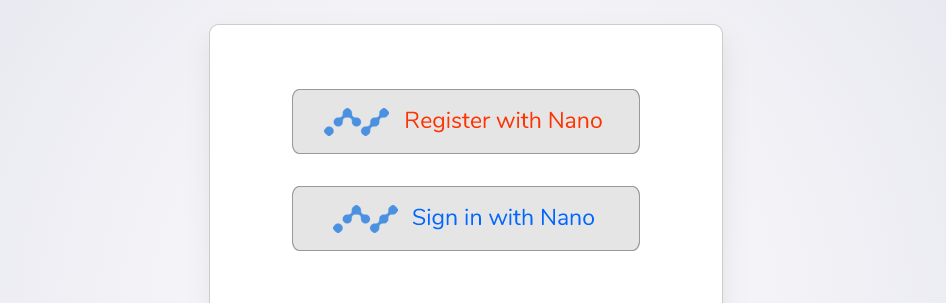 ‘Register with Nano’ and ‘Sign In with Nano’ buttons