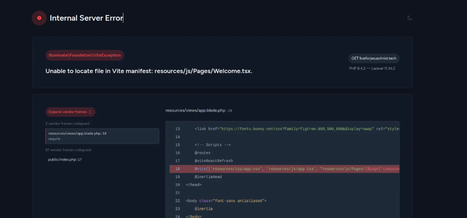 Cover image for Solving the Vite Manifest Error in Laravel React (Inertia) Applications