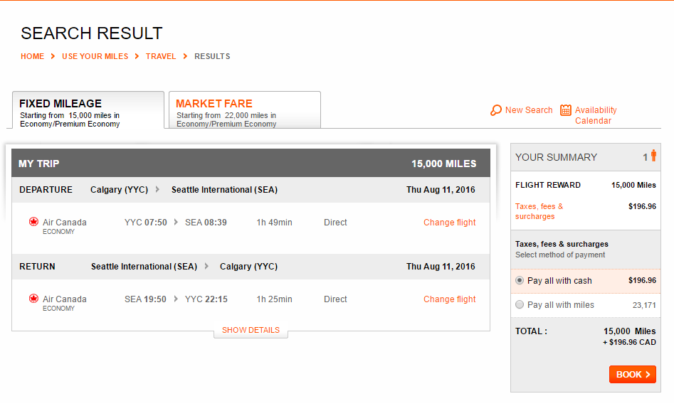 Aeroplan YYC-SEA