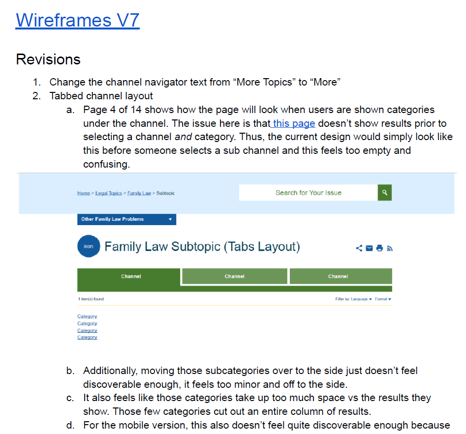 A screenshot of the design feedback document. It illustrates visually the description of using headers and hyperlinks to indicate the most recent design file and a link to that file.