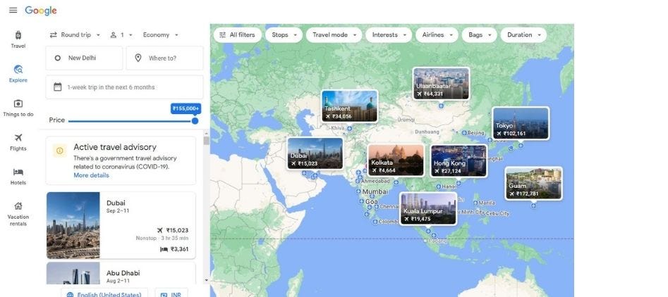 google flight explore