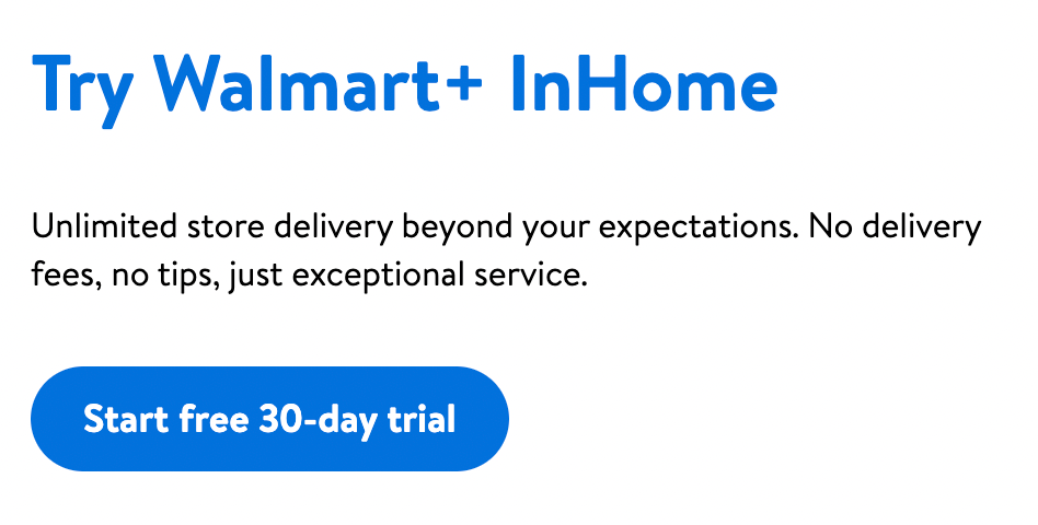 Screenshot of Walmart+ InHome’s promotional copy
