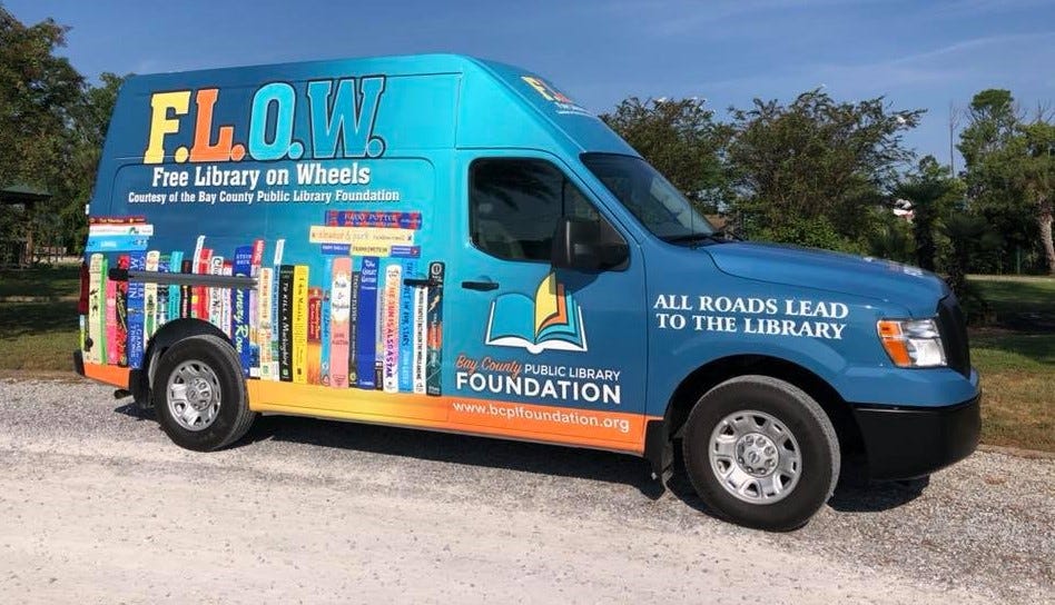 The Free Library on Wheels (F.L.O.W.) van.