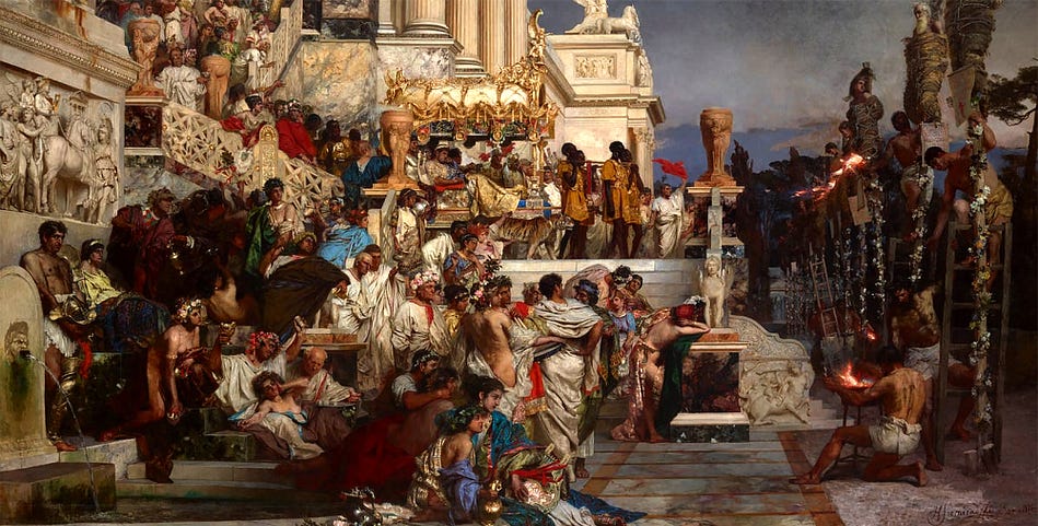 Painting of a crowd of citizens in ancient Rome.