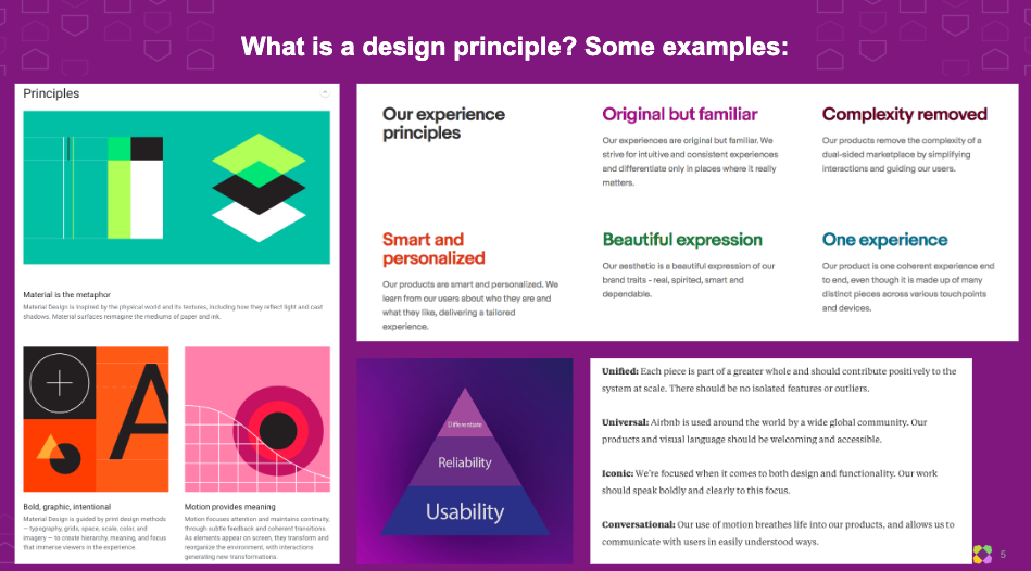 Examples of design principles from other companies, found on Google