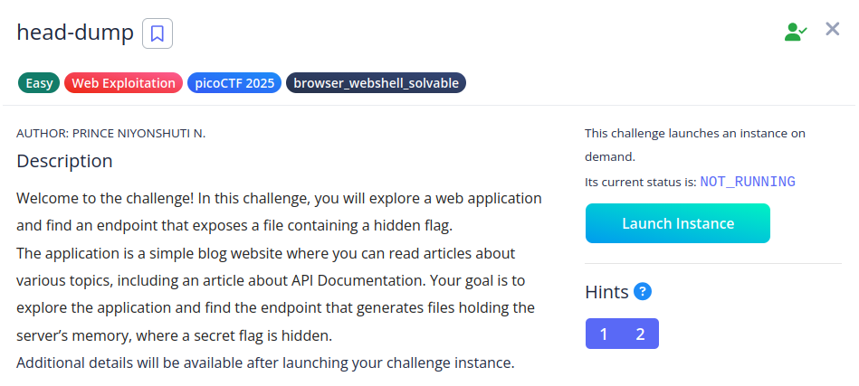 Writeup for picoCTF challenge “head-dump”
