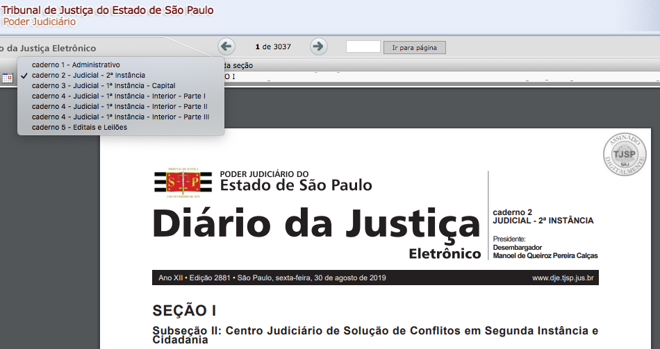 This snapshot shows a single part of the São Paulo daily log which has over 3k pages.