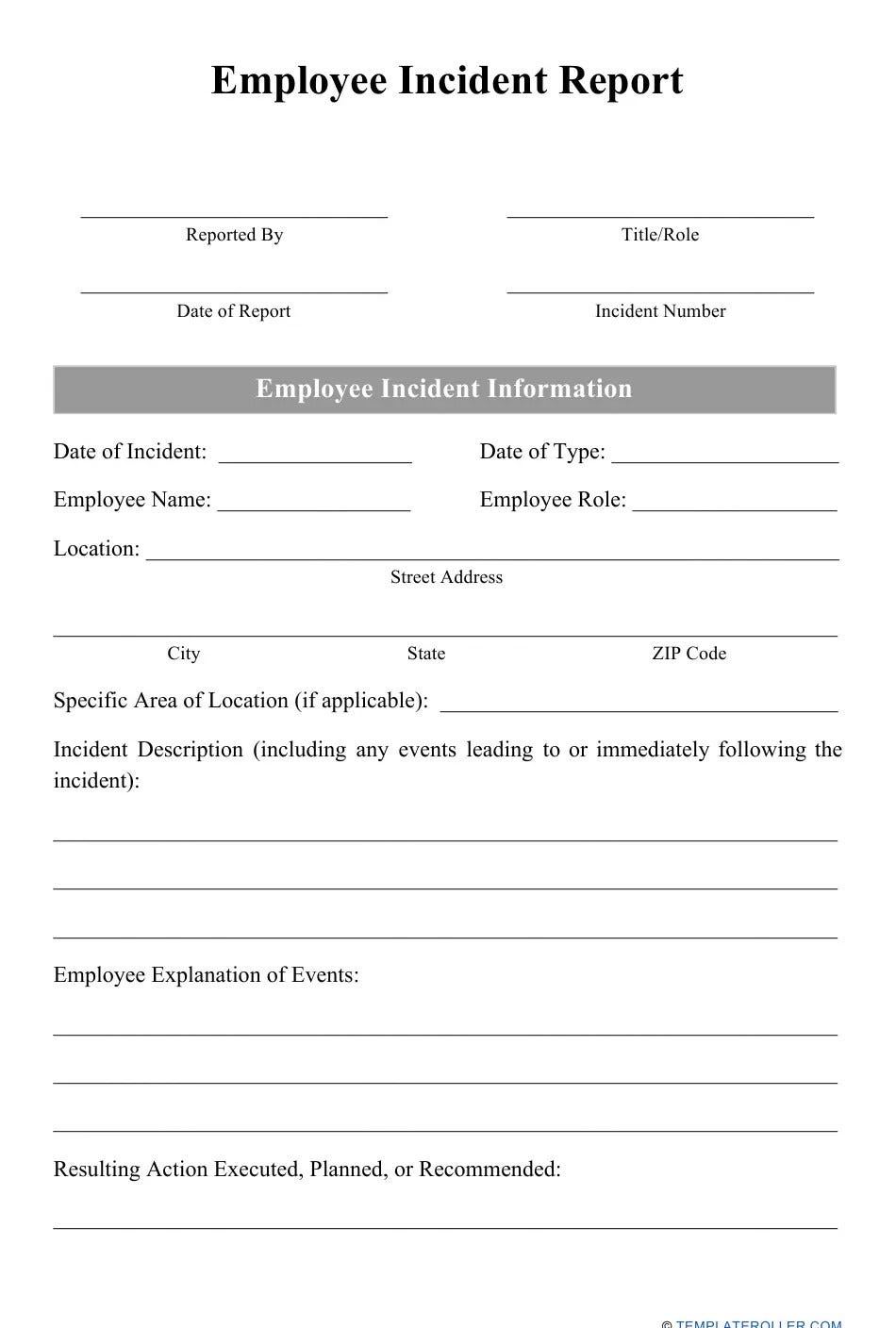 Employee Incident Report Form Download Printable PDF Templateroller