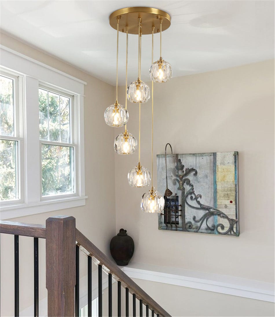 Gold Crystal Ball Chandelier for High Ceiling & Staircase — Seus Lighting