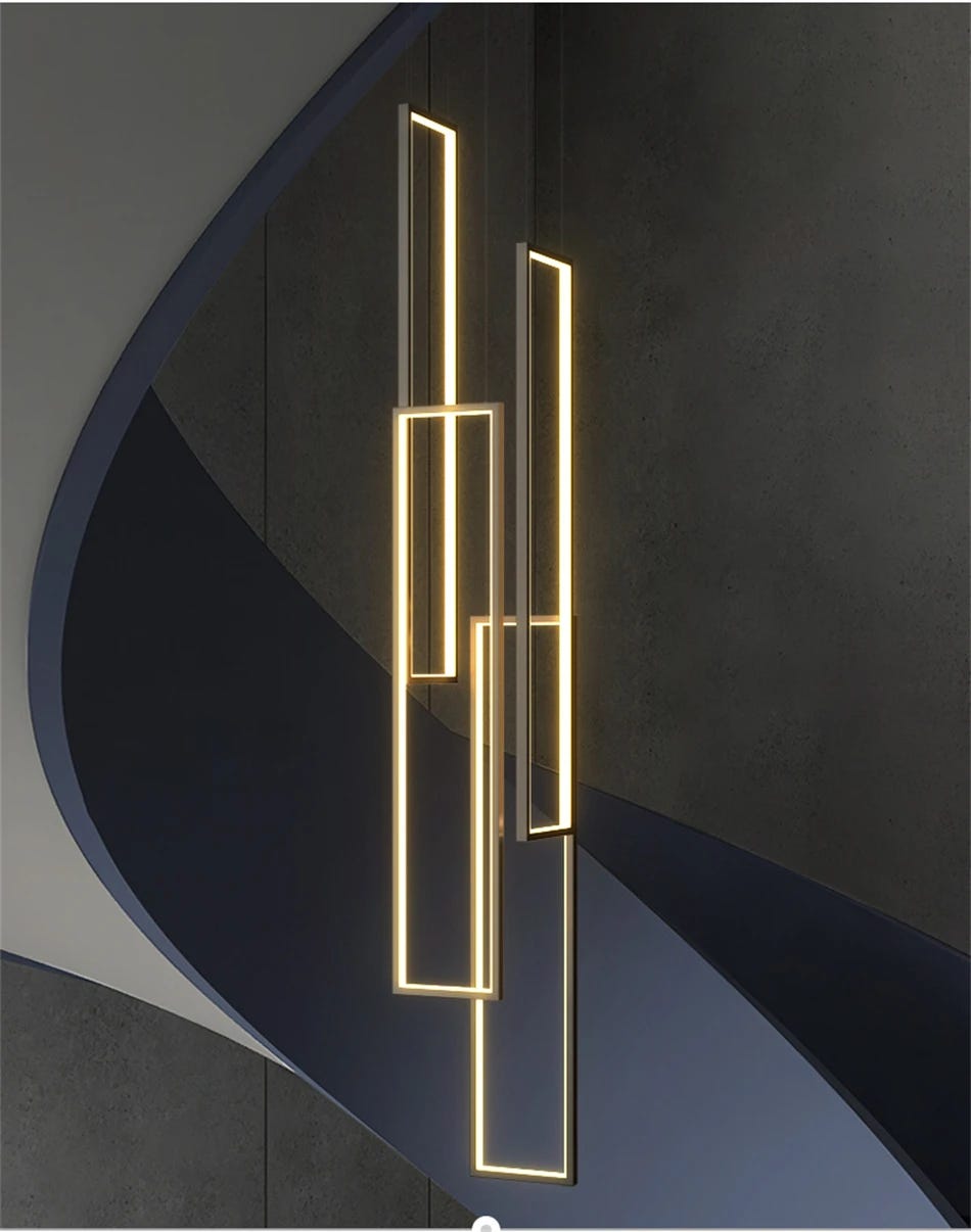 Modern Large Vertical Rectangle Chandelier For Staircase — Seus Lighting