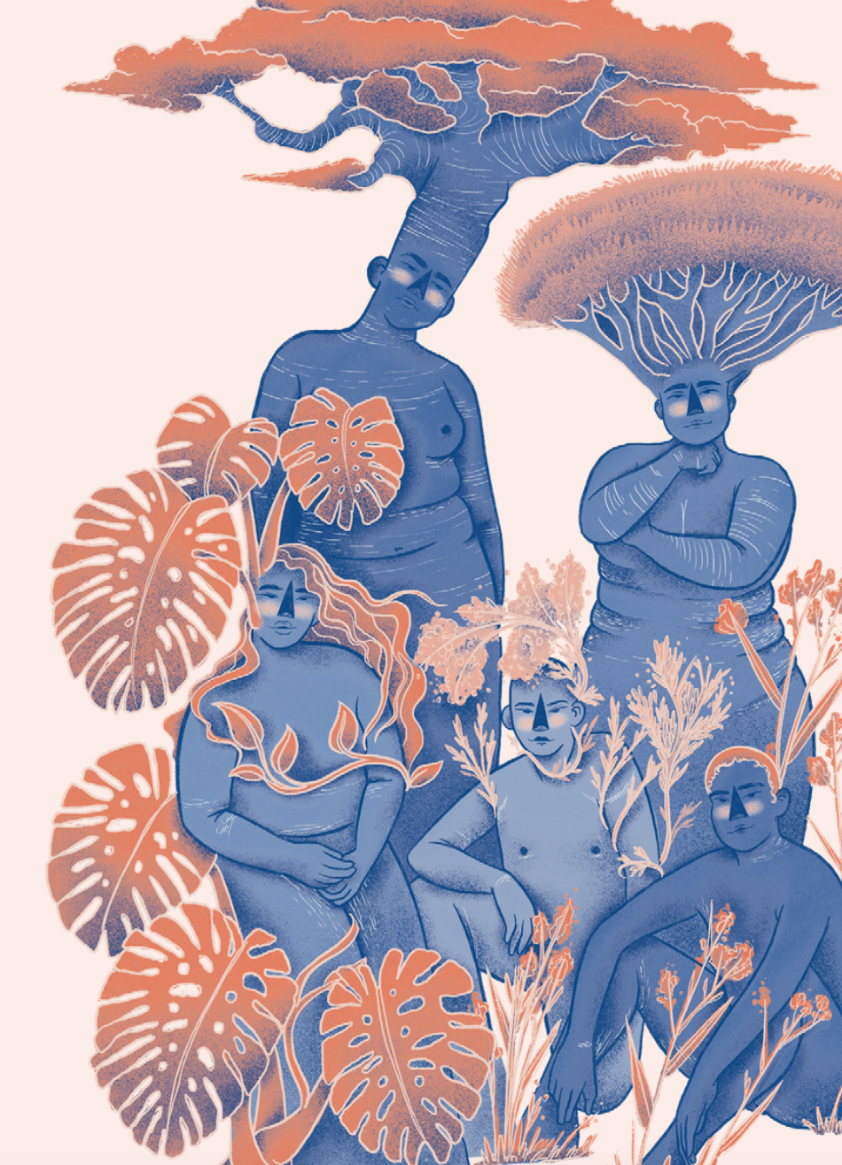 A floral illustration with bodies of women and non-binary peoples.