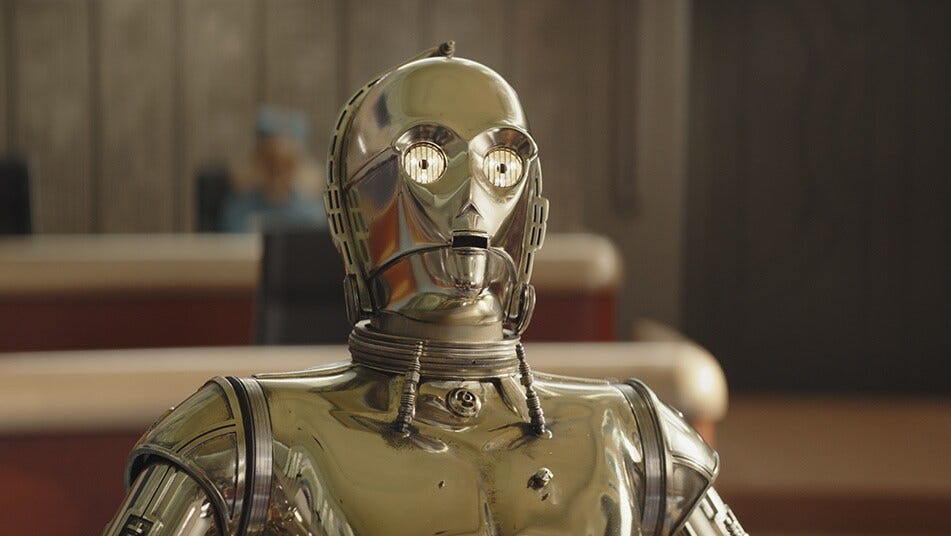 C-3PO is a gold-plated from the Star Wars