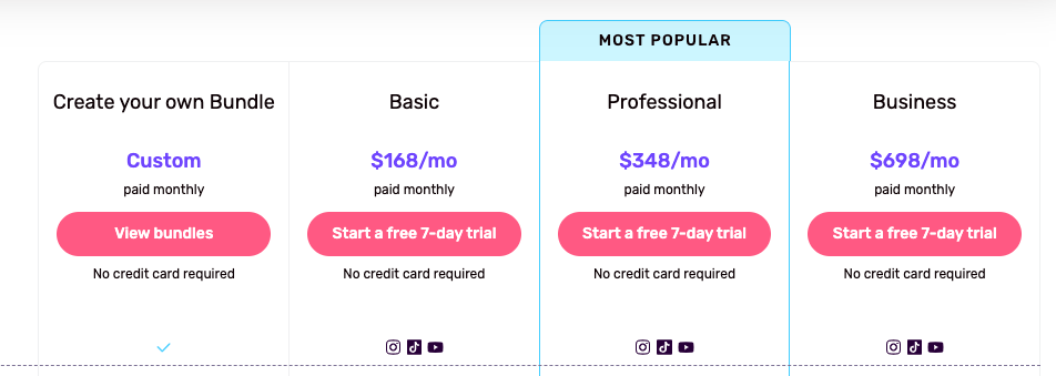 Influencity four tier pricing