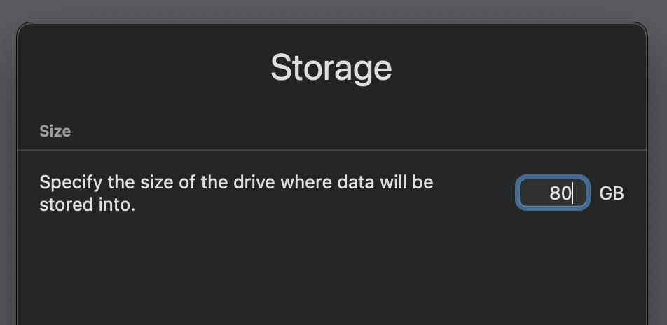 UTM storage disc space setup