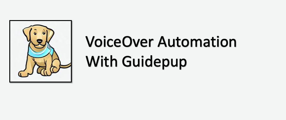 Logo of guidedog puppy with text: VoiceOver Automation With Guidepup