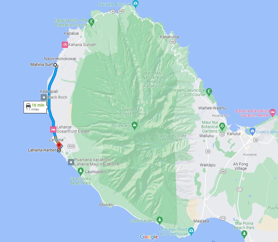 Map — Rental unit to Lahaina