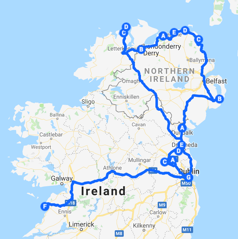 Route of the Road trip.
