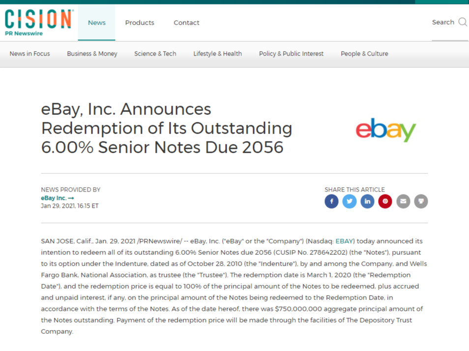 eBay’s Press Release on PR Newswire