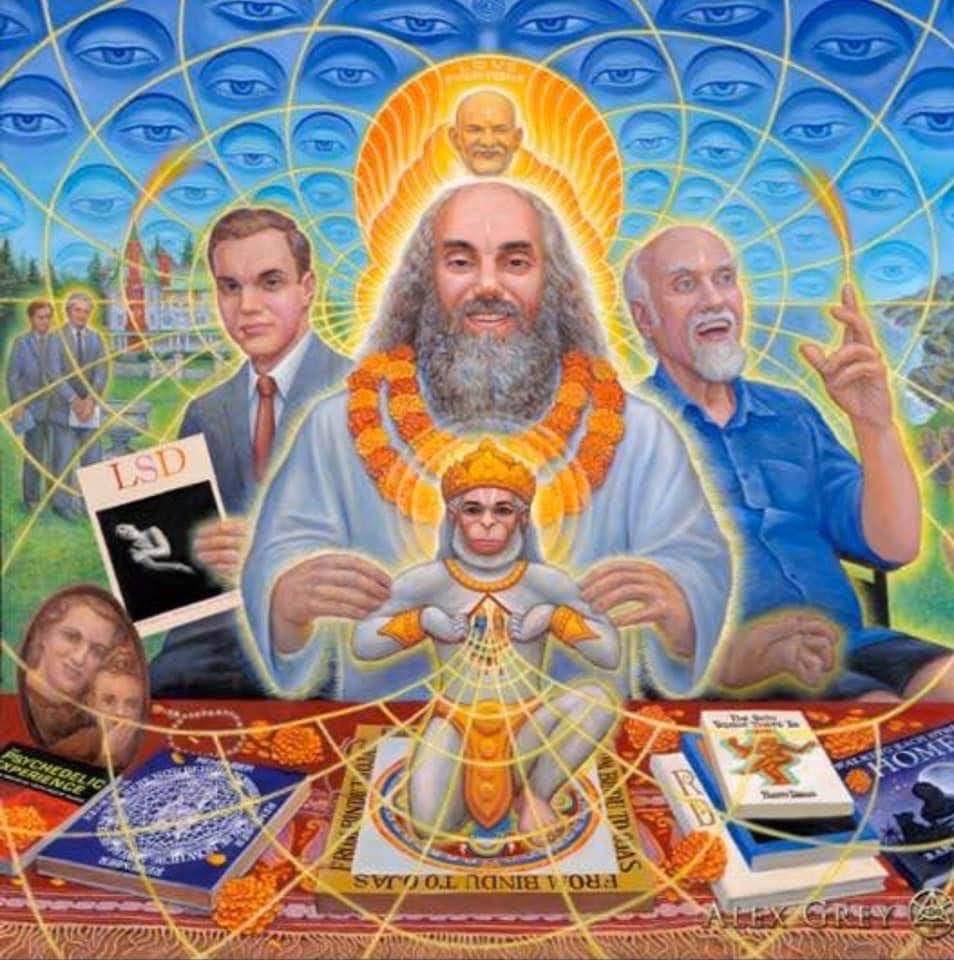 Alex Grey painting includes Hanuman the Monkey God sacred to Ram dass and his Guru.