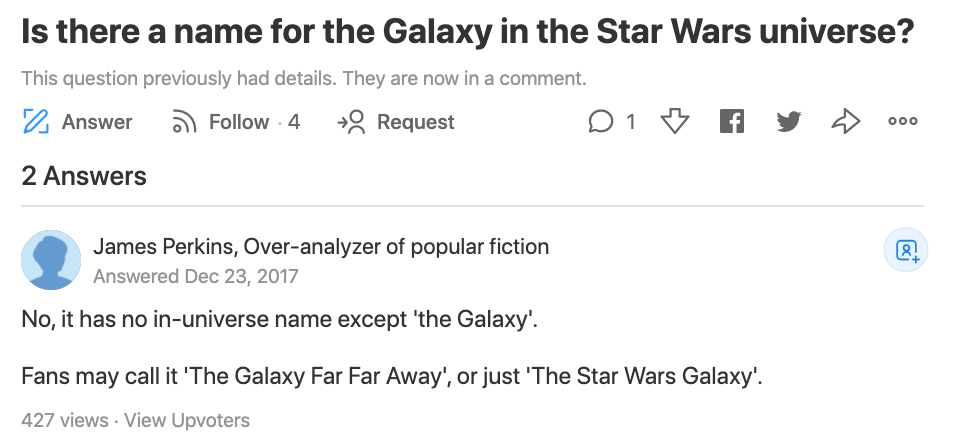 Quora thread on Star Wars.