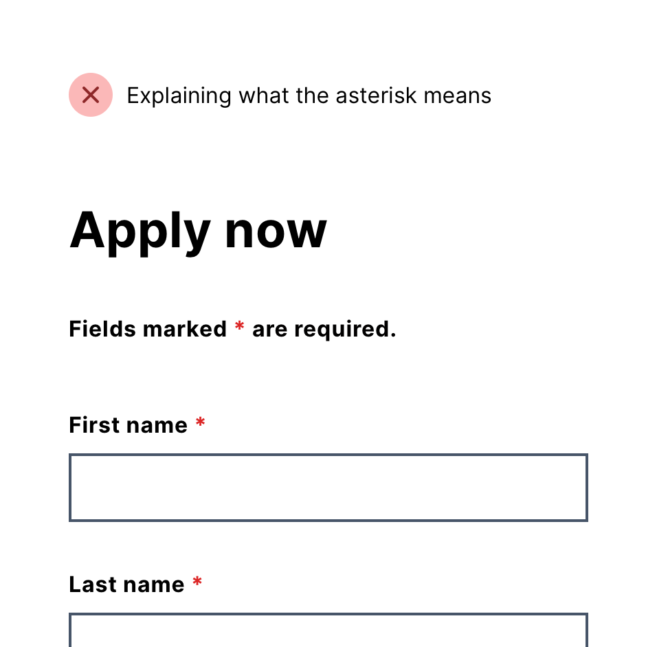 Asterisks explained at the top of the form