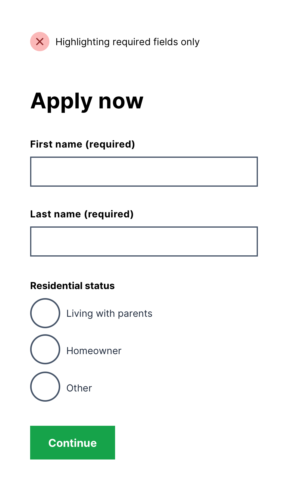 Form with highlighted required fields only.