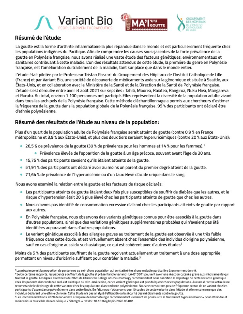 Page 1 of 2 of return of results flyer in French