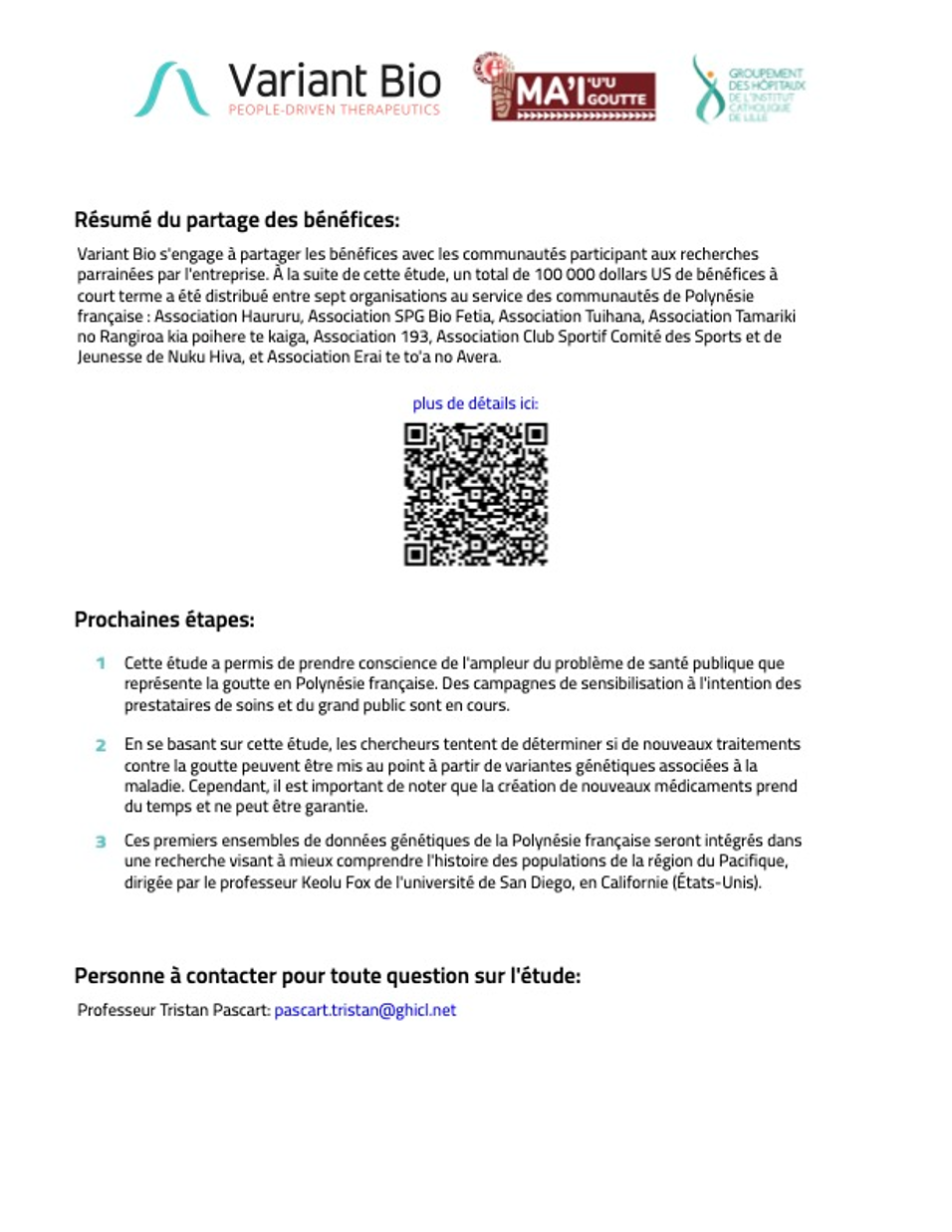 Page 2 of 2 of return of results flyer in French