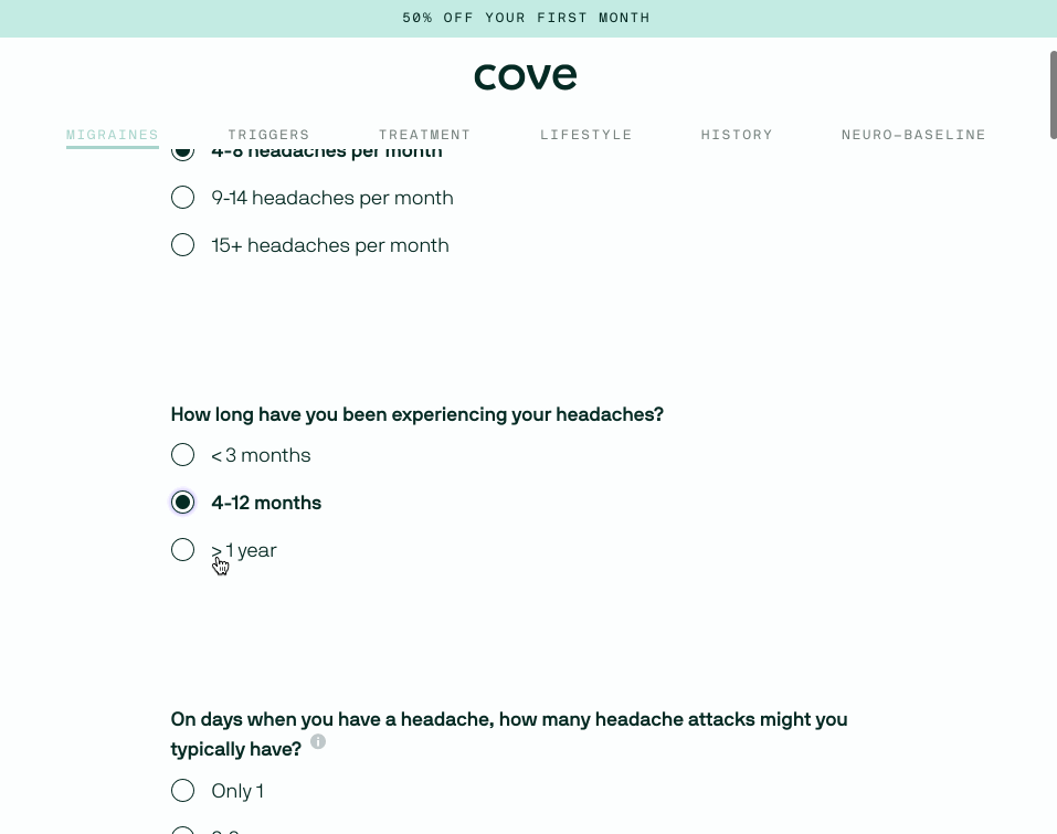 A gif of the current Cove consultation quiz