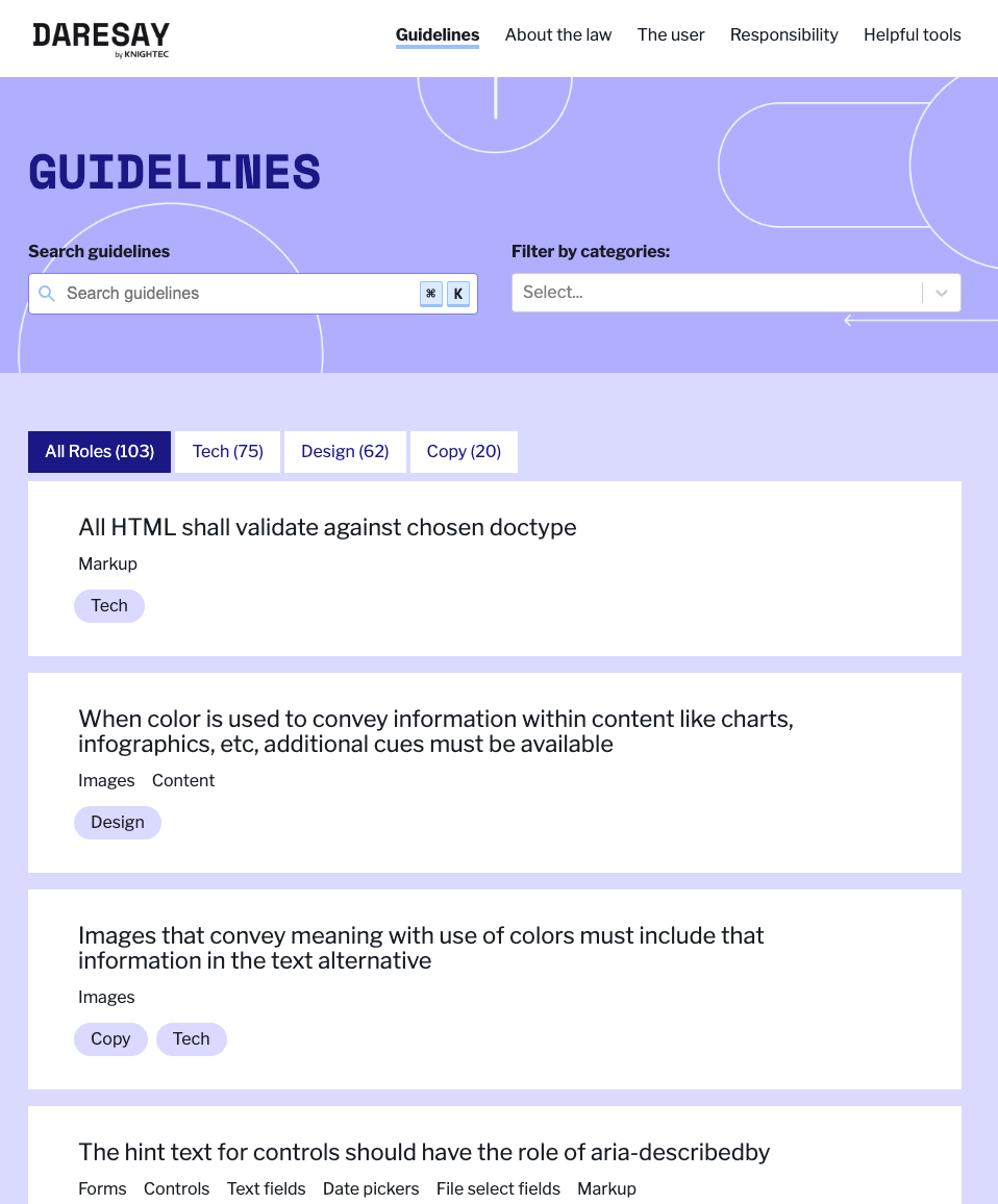 A website with the list of web accessibility guidelines