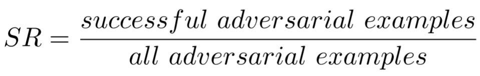 The mathematical formula defining the success rate: number of successful adversarial example divided by total number of adversarial examples