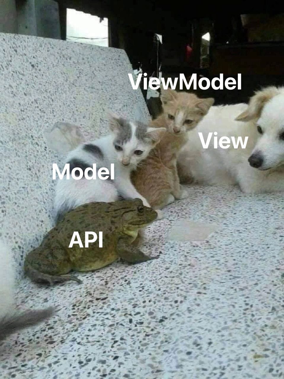 MVVM architecture described by a meme. I drew it for a summer camp when I was teaching kids Android development.