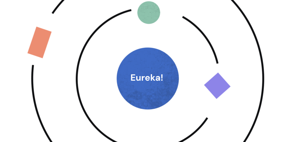 circle labeled “Eureka!” with shapes and spirals around it.