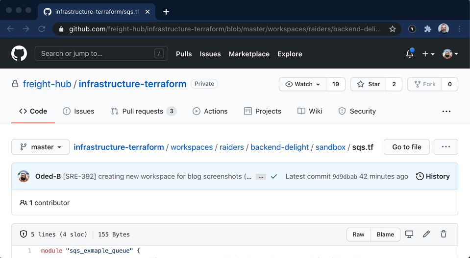Making the Terraform code change in a branch and opening a pull request