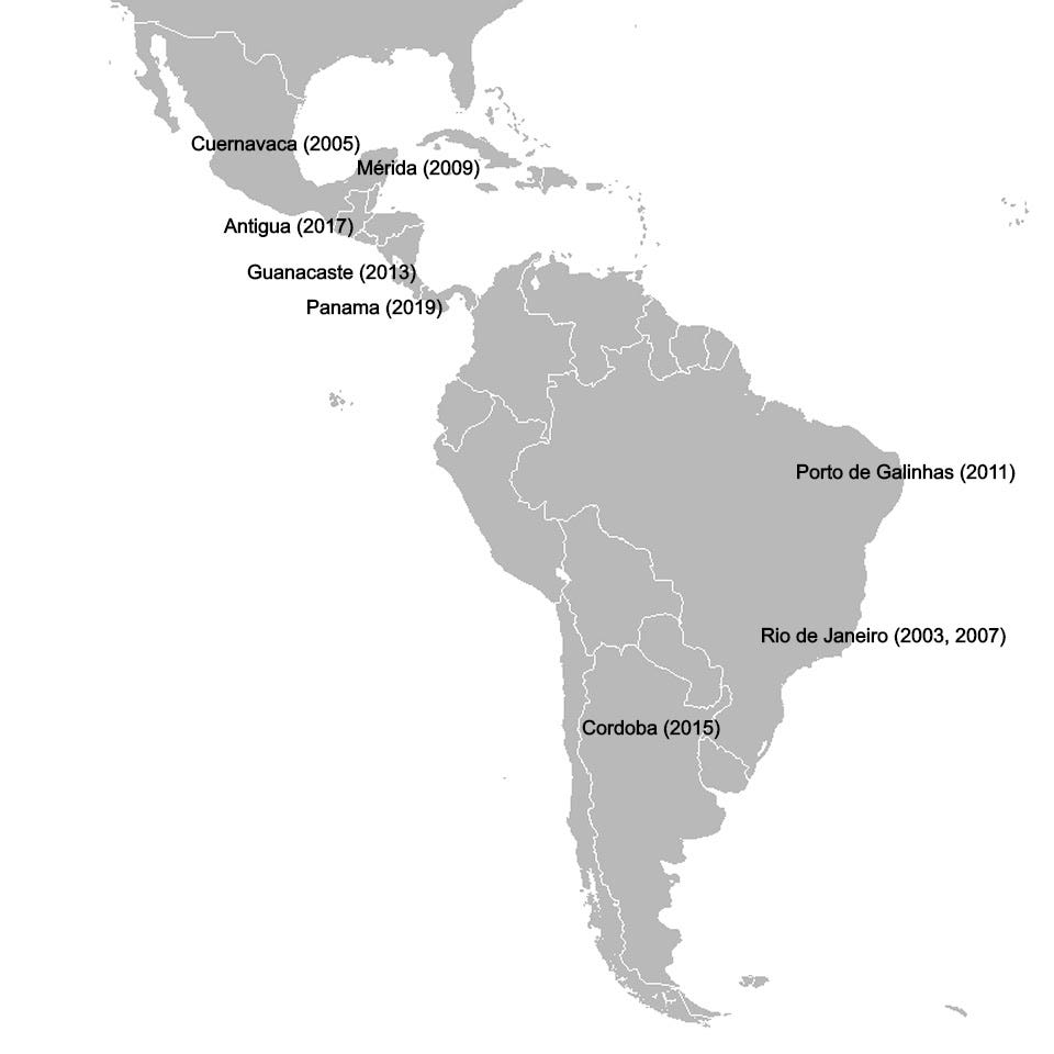 Cities and years where CLIHC took place