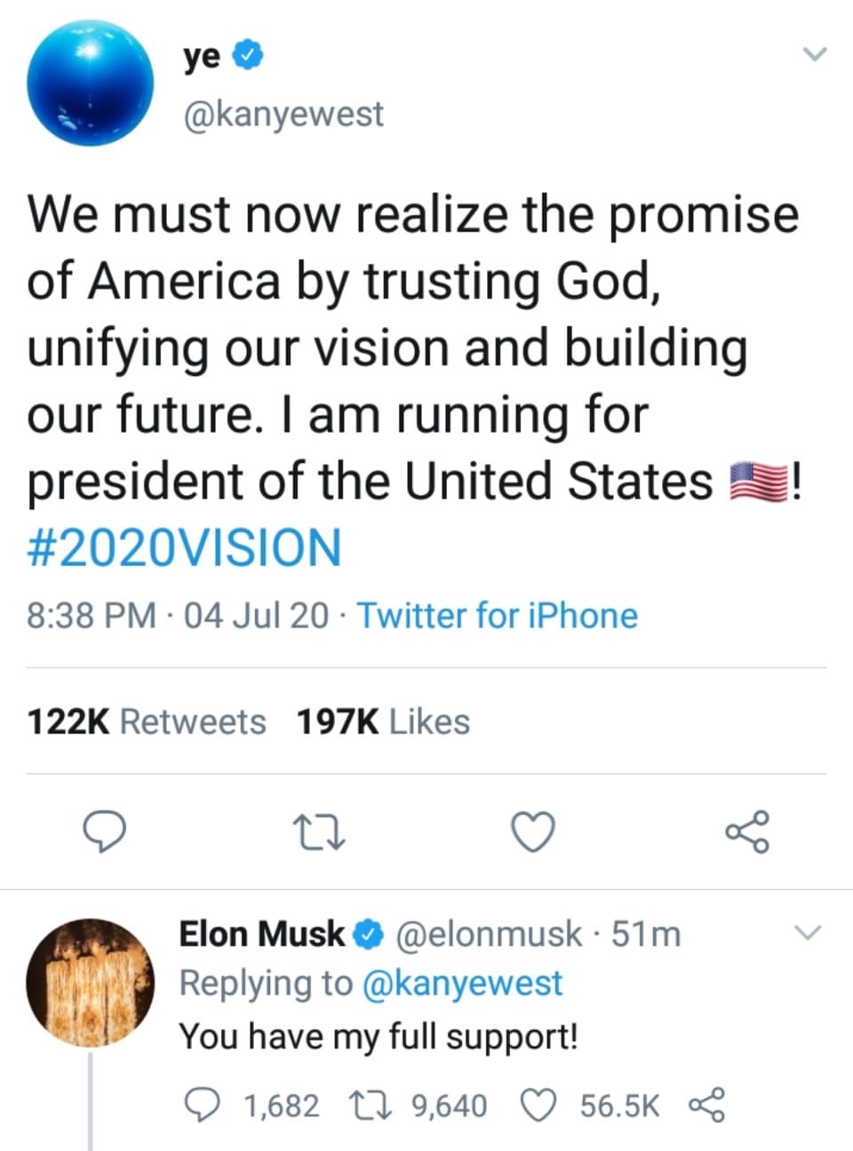 Kanye West’s tweet and Elon Musk’s response tweet