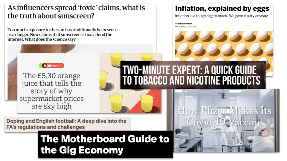 A collection of explainer headlines