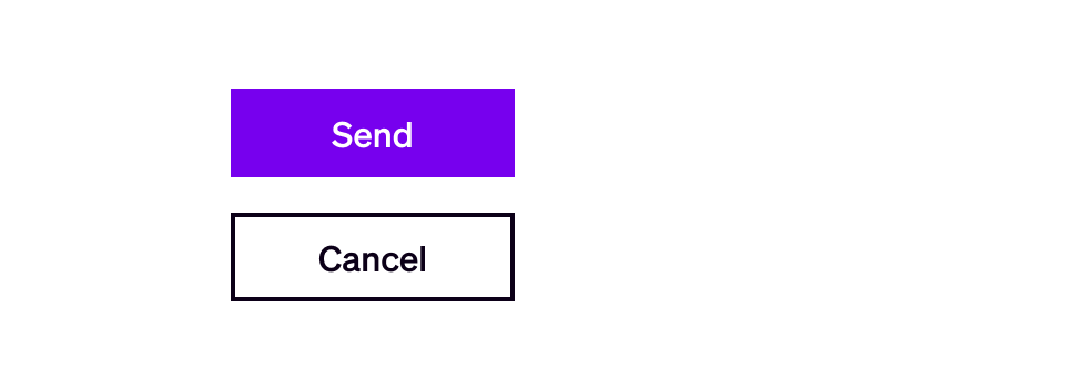 An illustration showing a “Send” button with a blue/purple background, and below it, a “Cancel” button with a white background, black outline, and black text